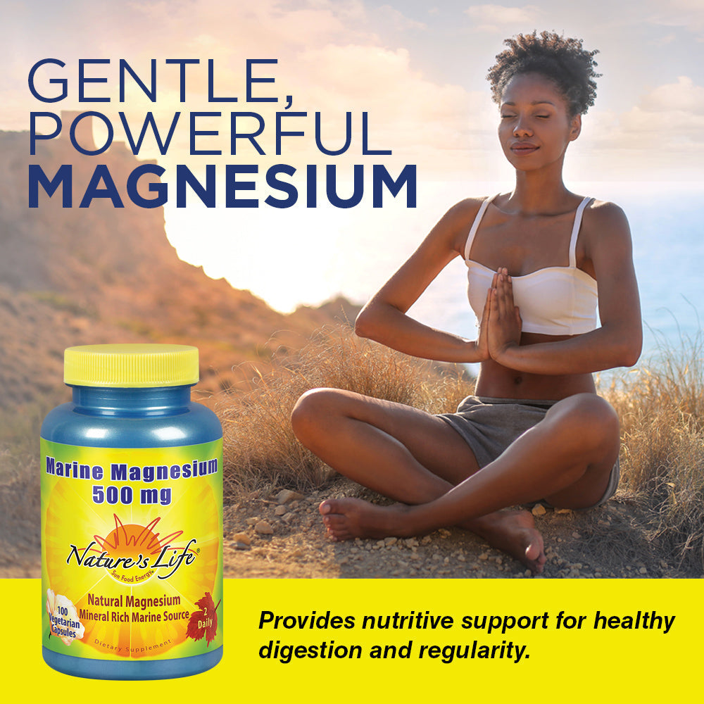 Nature's Life Marine Magnesium 500mg | Healthy Digestion & Regularity Formula With Magnesium Hydroxide From Northern Sea Waters | 100 Vegetarian Caps