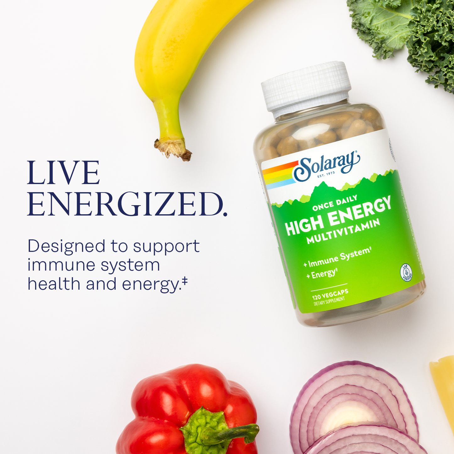 Solaray Once Daily High Energy Multivitamin, Supports Immunity & Energy, Whole Food Base Ingredients, Mens and Womens Multi Vitamin, 180 VegCaps (120 Servings, 120 VegCaps)
