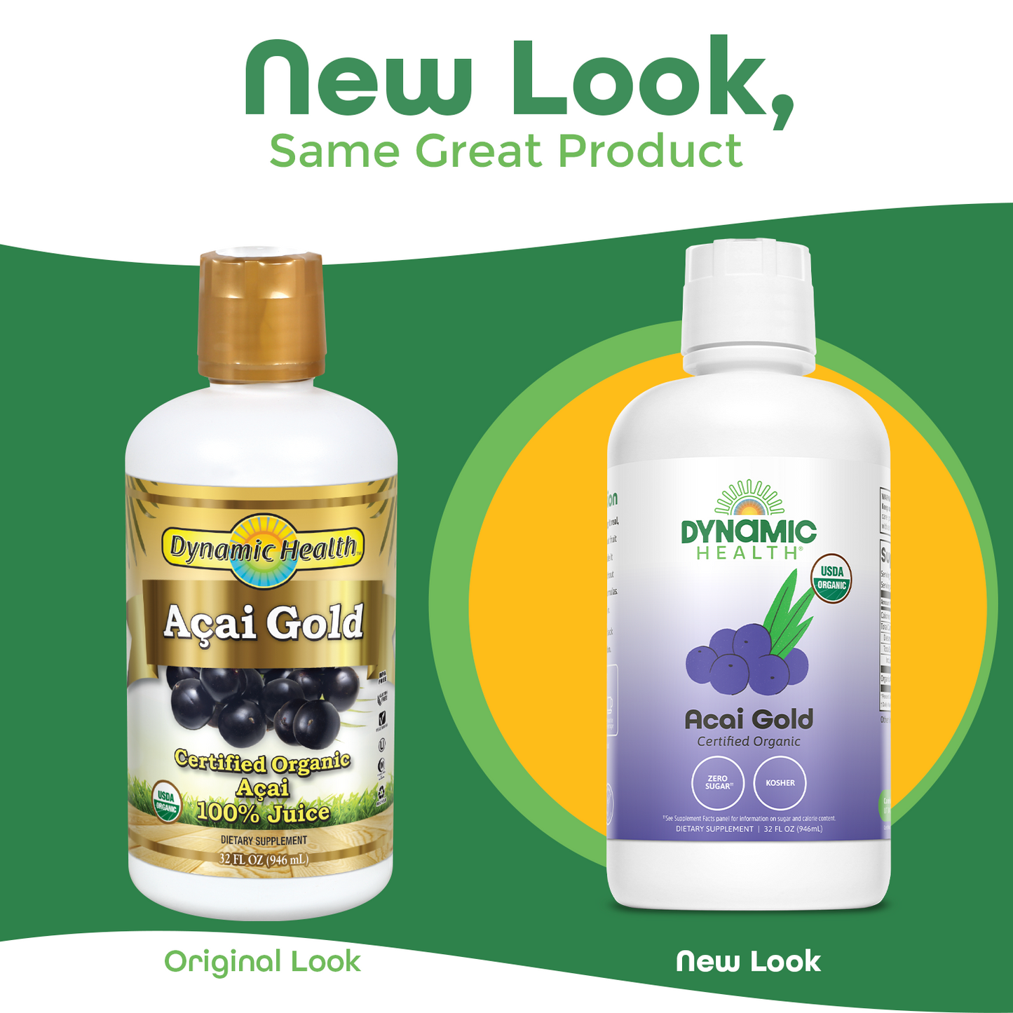 Dynamic Health Acai Gold | Organic Acai 100% Juice | Vegetarian, No Gluten or BPA, Dietary Supplement | 32oz, 32 Serv