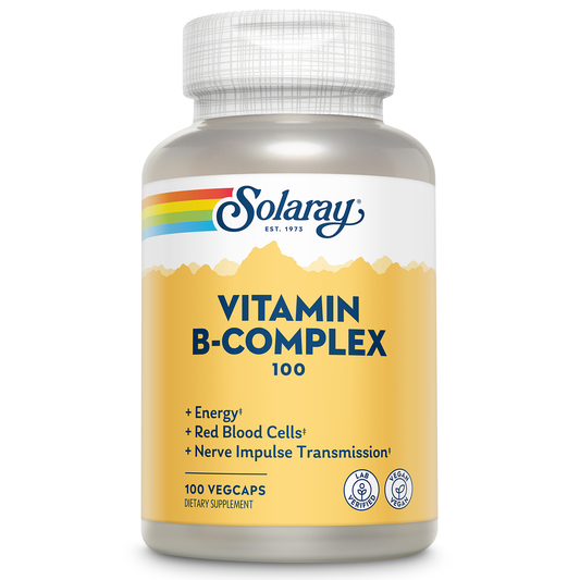 Solaray Vitamin B Complex 100 mg, Healthy Energy Supplement, Red Blood Cell Formation, Nerve & Immune Support, Super B Complex Vitamins with Folic Acid, Vitamin B6, B12, Biotin & More, Vegan, 100 VegCaps
