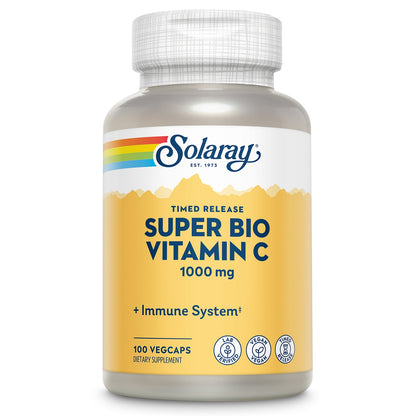 Solaray Super Bio C Buffered Vitamin C w/ Bioflavonoids, Timed-Release Formula for All-Day Immune Support, Gentle Digestion, 1000mg, 100 CT