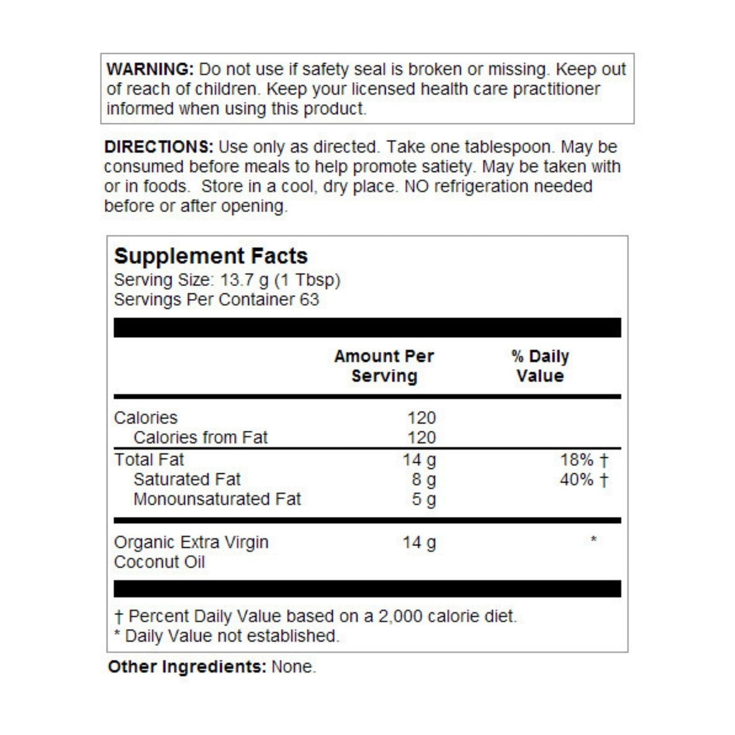 Nature's Life Coconut Oil Vegetarian Organic Raw (Btl-Plastic) | 32oz