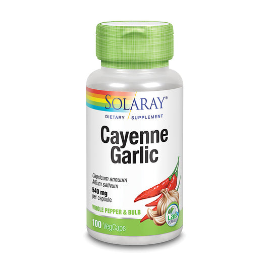 Solaray Cayenne & Garlic 540 mg | 40,000 Heat Unit | Healthy Digestion, Metabolism, Cardiovascular & Immune Function Support | Non-GMO | 100 VegCaps