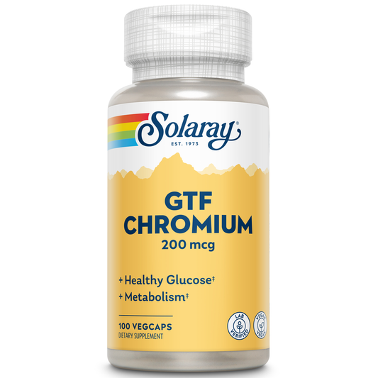 Solaray GTF Chromium 200mcg - Healthy Glucose Levels and Metabolism Support - Vegan Chromium Supplements - Lab Verified, 60-Day Guarantee - 100 Servings, 100 VegCaps