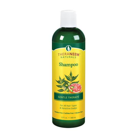 TheraNeem Gentle Therap Shampoo | Soothing Formula w/ Organic Neem Oil | All Hair Types & Sensitive Scalp, Vegan | 12oz