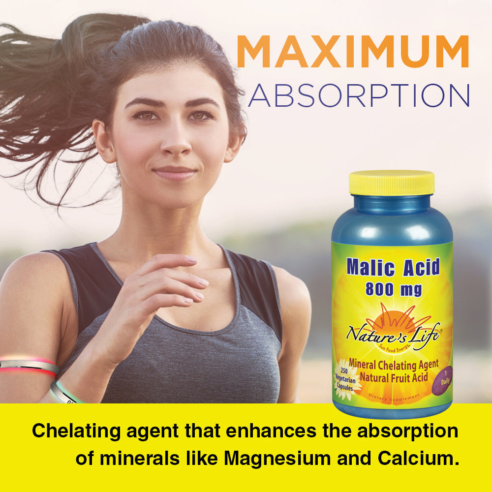 Nature's Life Malic Acid 800 mg Chelating Agent May Help Support Energy & Muscle Comfort No Gluten, Non-GMO 250 Count