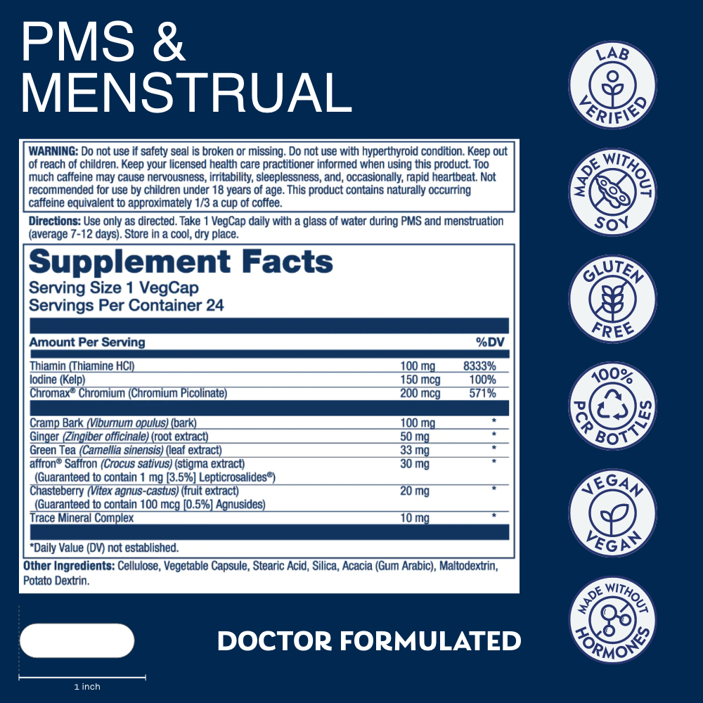 SOLARAY Her Life Stages PMS & Menstrual - PMS Support Supplement for Women with Cramp Bark, Vitex Chasteberry - Made Without Hormones - 60-Day Guarantee - Vegan, Lab Verified - 24 Servings, 24 VegCaps