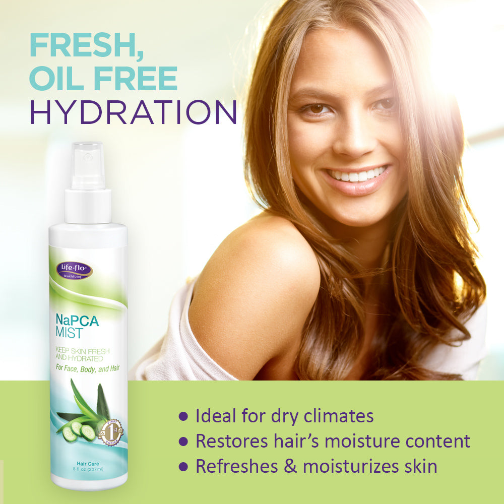 Life-flo NaPCA Mist | Hydrating Spray for Face, Body and Hair | With Aloe and Sodium PCA for Softer, Fresher Skin | 8oz