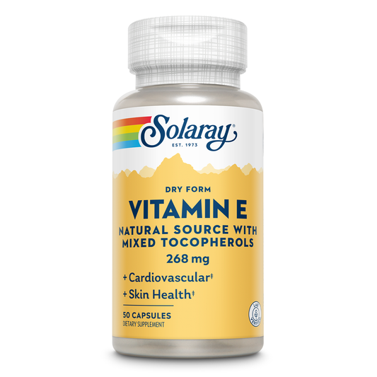 Solaray Vitamin E, Dry 400 IU w/ Mixed Tocopherols | Non-Oily | Healthy Cardiac Function, Antioxidant Activity & Skin Health Support | 50 Capsules
