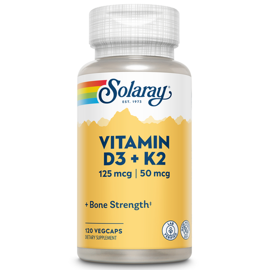 Solaray Vitamin D3 + K2, D & K Vitamins for Calcium Absorption and Support for Healthy Cardiovascular System & Arteries, Non-GMO & No Soy