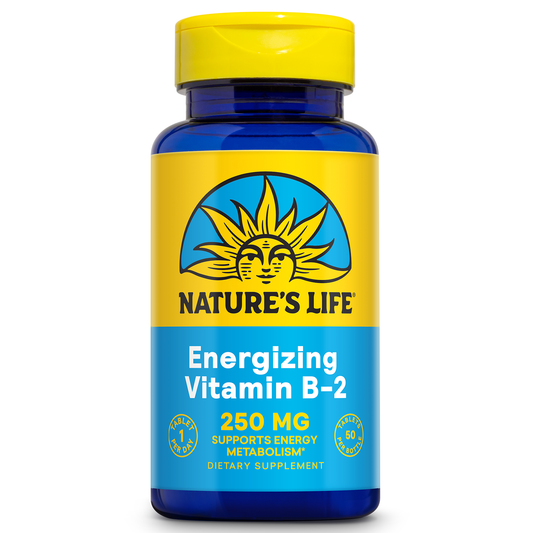 Nature’s Life Vitamin B-2 250 mg - Vitamin B2 Energy Pills for Metabolism Support - High-Potency Riboflavin Plus Calcium Supplement - One Per Day - 50 Servings, 50 Tablets