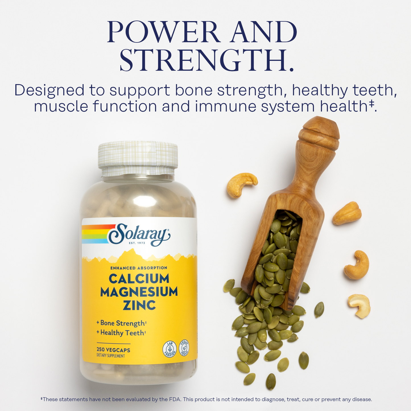 Solaray Calcium Magnesium Zinc Supplement, with Cal & Mag Citrate, Strong Bones & Teeth Support, Easy to Swallow Capsules, 60 Day Money Back Guarantee (250 CT)