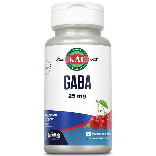 KAL GABA Supplement, Relaxation Support and Stress Relief Support, Natural Cherry Flavor ActivMelt Instant Dissolve, Vegetarian, 60-Day Money-Back Guarantee, 120 Servings, 120 Micro Tablets