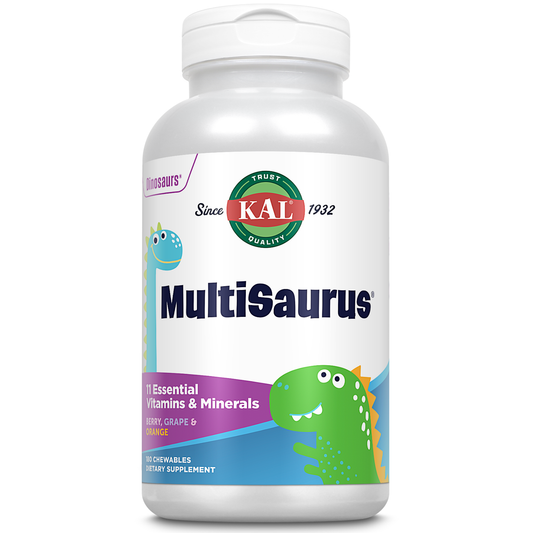 KAL MultiSaurus Kids Chewable Multivitamins, 11 Essential Vitamins and Minerals for Kids, Berry, Grape, Orange Chewables, Gluten and Fructose Free, 180 Servings, 180 Dinosaur-Shaped Chewables
