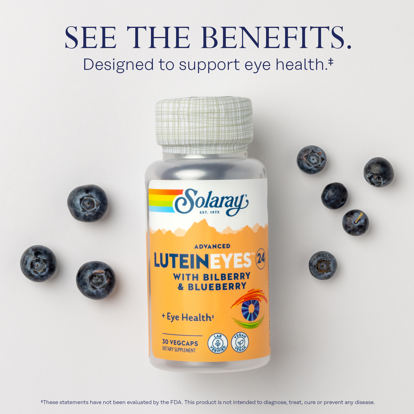 Solaray Advanced Lutein Eyes, 24mg Eye & Macular Health Support Supplement w/ Naturally Occurring Lutein , 60 CT (30 Servings, 30 VegCaps)