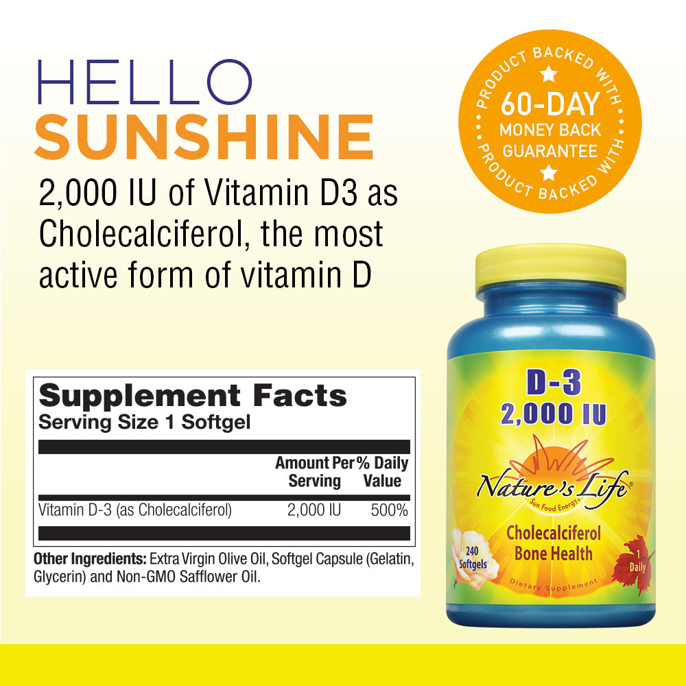 Nature's Life D-3 Softgels, Cholecalciferol, 2000 IU, 240 Count