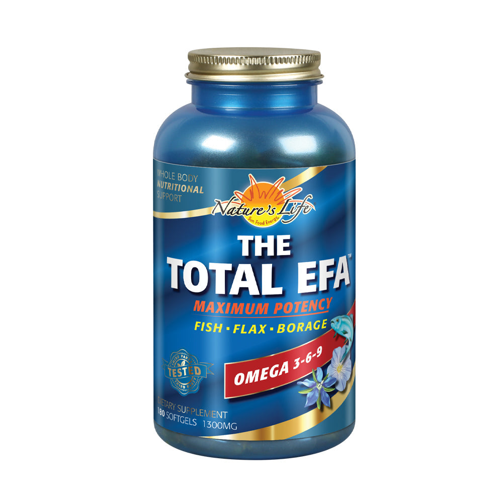Nature's Life The Total EFA Maximum Potency Pure Fish Oil w/ Cold Pressed Flaxseed & Borage Oils | 1200 mg | Skin, Hair, Heart, Memory | 180ct
