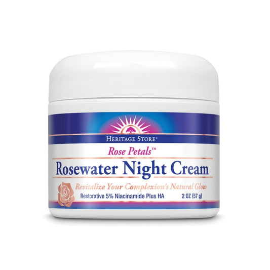 HERITAGE STORE Rose Petals Rosewater Night Vegan, Cream, Rose (Btl-Plastic) | 2oz