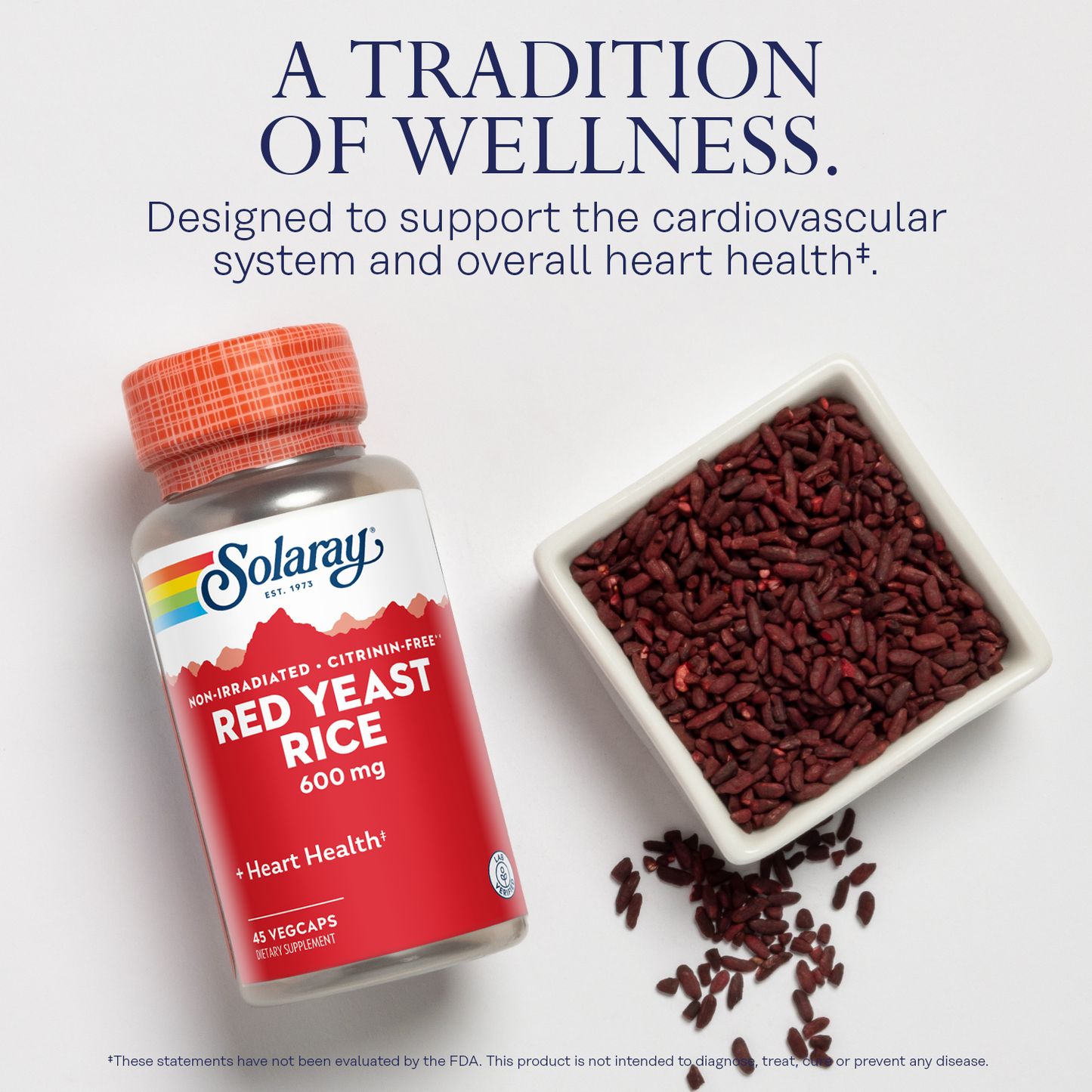 Solaray Red Yeast Rice, Healthy Heart & Cardiovascular Support, Non-Irradiated & Citrinin-Free, 60 Day Money-Back Guarantee, 45 Servings, 45 VegCaps