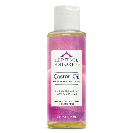 Heritage Store Castor Oil, Cold Pressed, Rich Hydration for Vibrant Hair & Skin, Bold Lashes & Brows , No Hexane (4 Fl Oz)