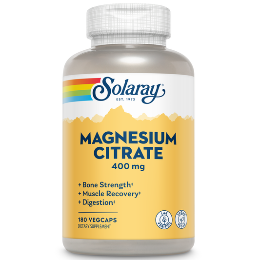 Solaray Magnesium Citrate 400mg - Bone Strength, Muscle Recovery, and Digestion Support - Herbal Base - Vegan, Lab Verified, 60-Day Money-Back Guarantee - 60 Servings, 180 VegCaps