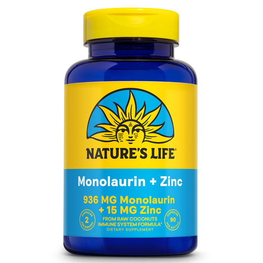 Nature's Life Monolaurin + Zinc 1000 mg | Immune System Support Supplement with 15 mg Zinc | Vegetarian | 90ct, 45 Serv.