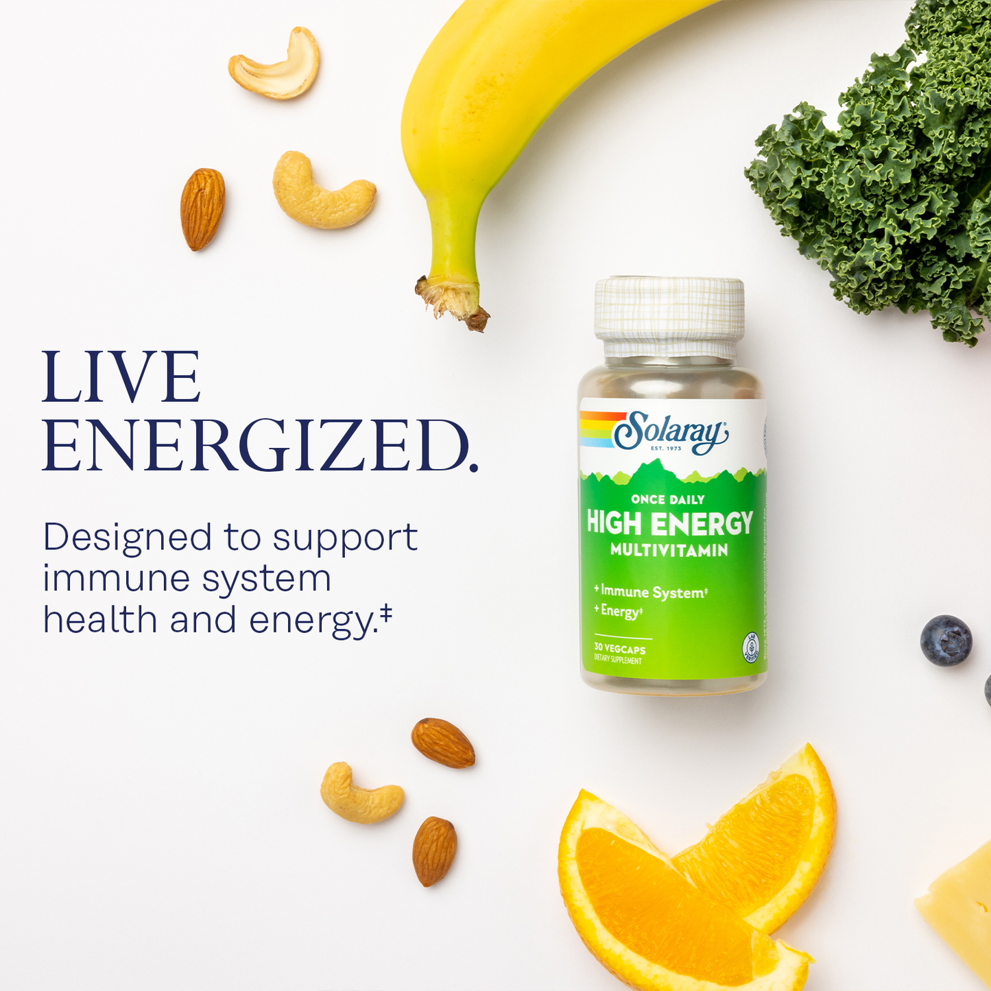 Solaray Once Daily High Energy Multivitamin, Supports Immunity & Energy, Whole Food Base Ingredients, Mens and Womens Multi Vitamin, 180 VegCaps (30 Servings, 30 VegCaps)