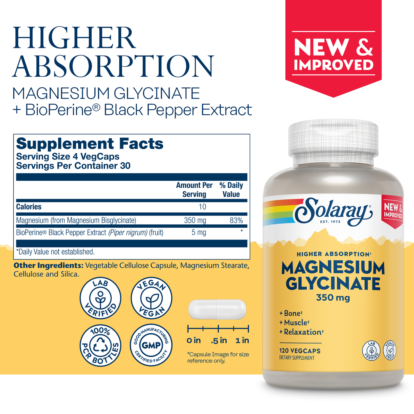 Solaray Magnesium Glycinate Capsules, Fully Chelated Magnesium Bisglycinate with BioPerine, High Absorption Magnesium Supplement, Stress, Bones, Muscle & Relaxation Support, 60 Day Guarantee, Non-GMO, 68 Servings, 275 VegCaps
