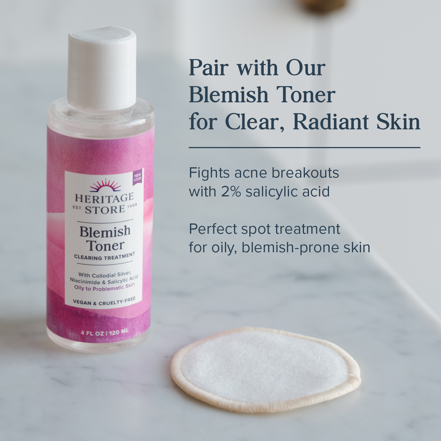 Heritage Store Rosewater & Vinegar Exfoliating Toner with Apple Cider Vinegar, for Oily to Combination Skin Care, Refreshing Splash Cleans & Refines Pores, Clarifies Skin & Scalp, Vegan, 2oz (8oz)
