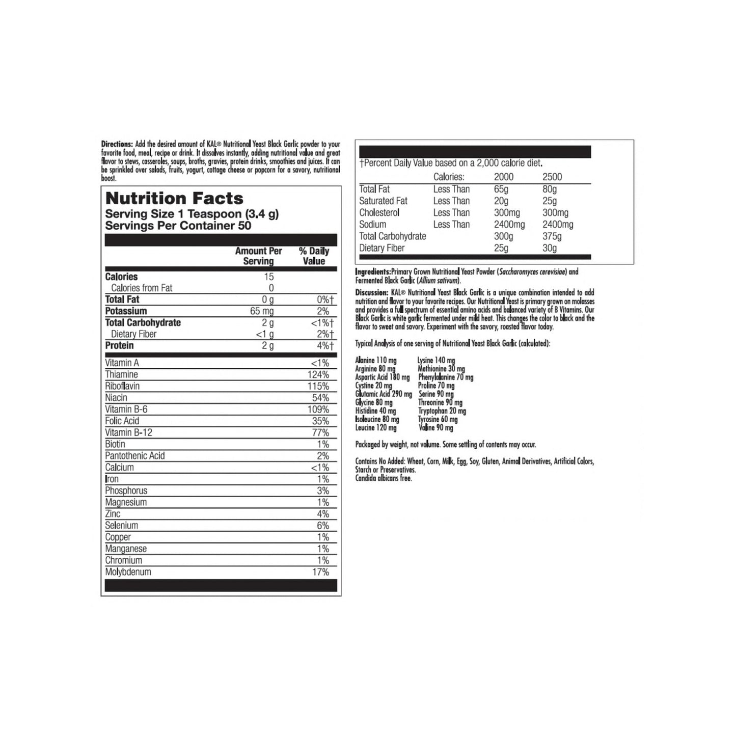 KAL Nutritional Yeast Black Garlic 6oz
