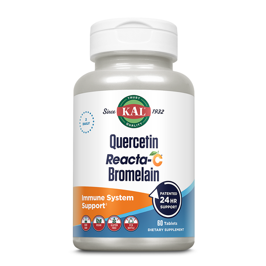 KAL Quercetin Reacta-C Bromelain Immune Support Supplement, 24 Hour Immune Defense with Bioflavonoids, Vitamin C 1000mg and Quercetin 500mg, Vegan, Gluten Free, 60-Day Guarantee, 30 Serv, 60 Tablets