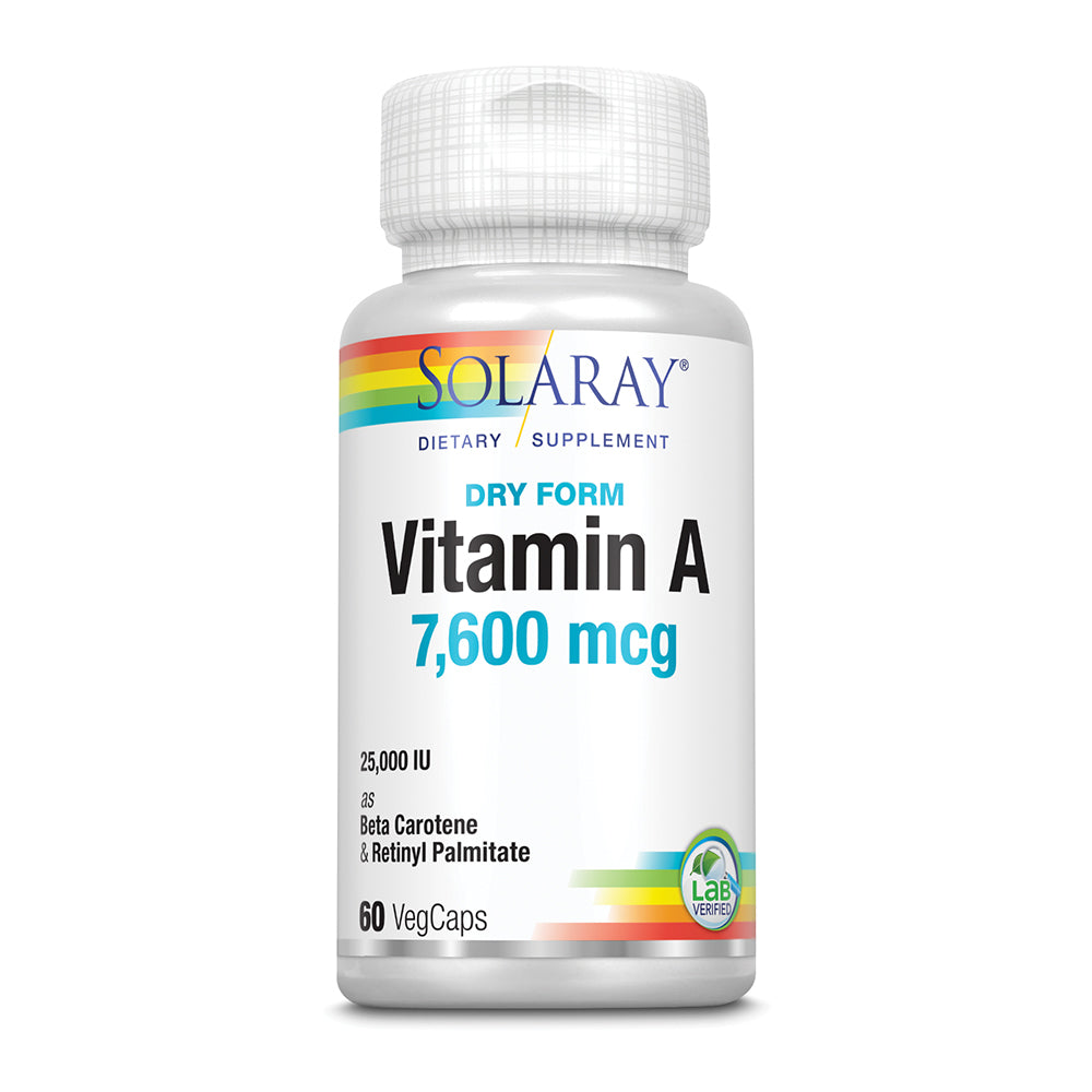 Solaray Dry Form Vitamin A - Vitamin A as 60% Beta Carotene and 40% Retinyl Palmitate with Carrot Powder - Eyes, Antioxidant Activity, and Immune System Support - 60 Servings, 60 VegCaps
