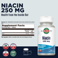 KAL Niacin 250 mg, Vitamin B3 Supplement, Metabolism and Healthy Energy Support, Skin, Nerve, Digestive Health and Circulation Support, Vegan Vitamin, 60-Day Guarantee, 100 Servings, 100 Tablets