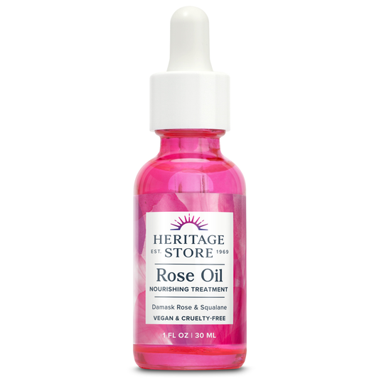 Heritage Store Rose Oil Nourishing Treatment, Hydrating Face Oil for a Fresh, Natural Glow, Dry to Combination Skin Care with Organic Rosehip Seed Oil, Damask Rose & Squalane Oil, Vegan, 1oz