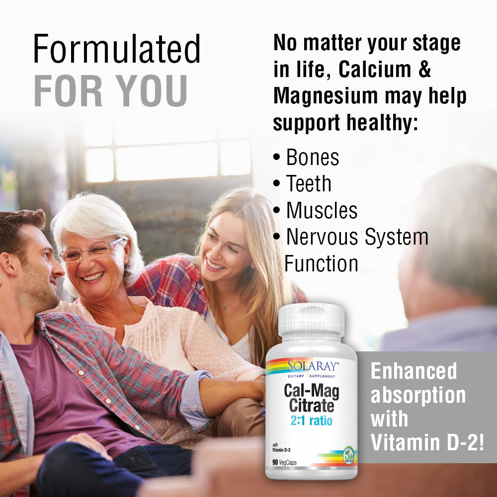 Solaray Cal-Mag Citrate with Vitamin D 2:1 Capsules, 90 Count
