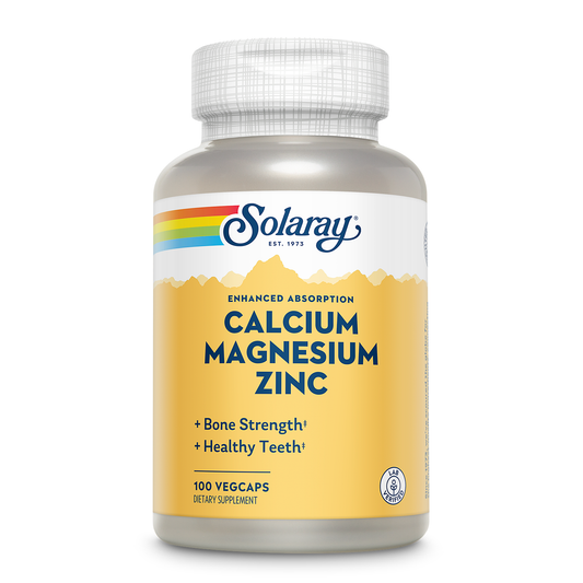 Solaray Calcium Magnesium Zinc Supplement, with Cal & Mag Citrate, Strong Bones & Teeth Support, Easy to Swallow Capsules, 60 Day Money Back Guarantee (100 CT)