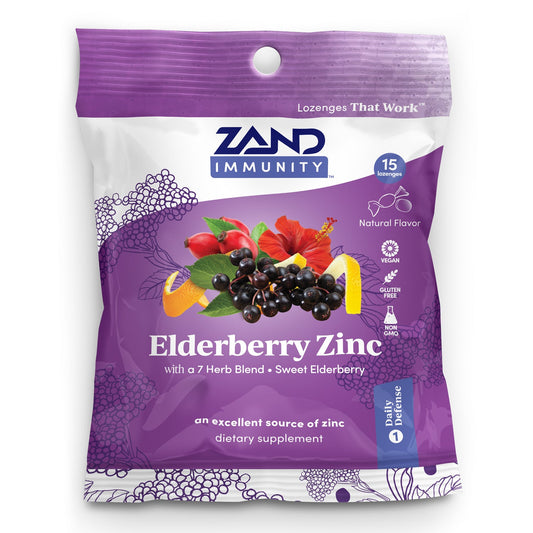 Zand HerbaLozenge Elderberry Zinc Lozenges for Dry Throats, No Artificial Sweeteners, No Corn Syrup, No Cane Sugar (15 Count (Pack of 1))