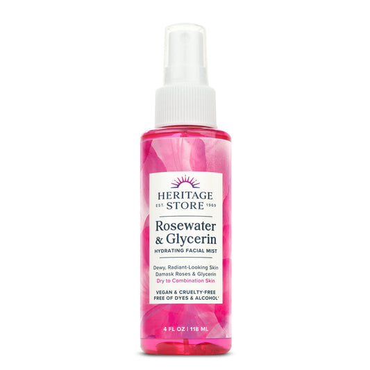 Heritage Store Rosewater & Glycerin, Hydrating Mist for Skin & Hair , No Dyes or Alcohol, Vegan (4oz)