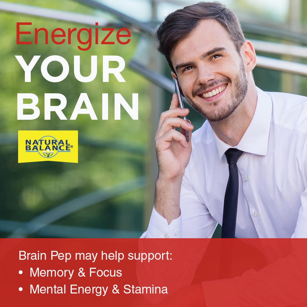 Natural Balance Brain Pep | Brain Function Supplement with Ginkgo Biloba, Kola Nut | Helps Support Improved Memory, Focus & Mental Clarity | 60 Capsules