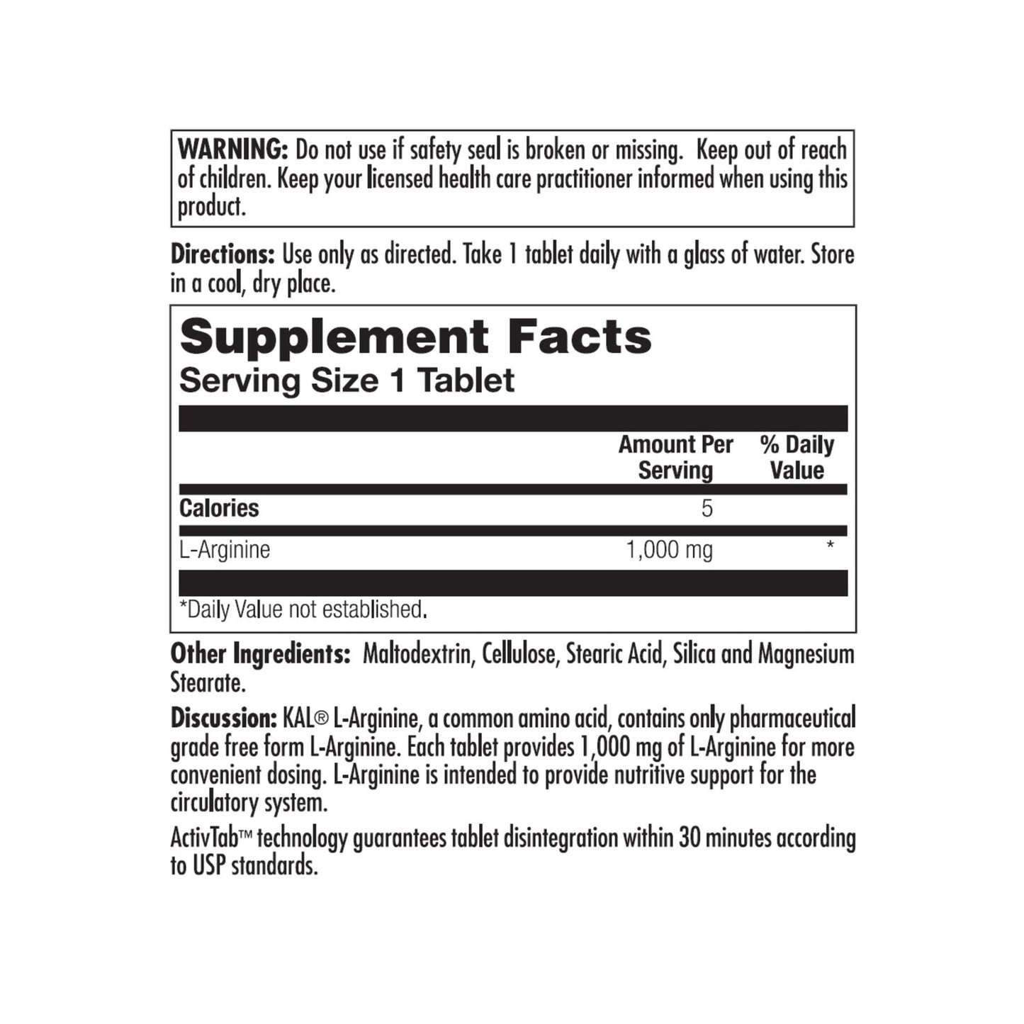 KAL L-Arginine 1000mg 60ct