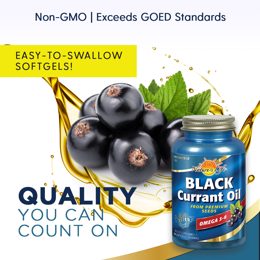 Nature's Life Black Currant Seed Oil 1000 mg | With Omega-3 ALA, Omega-6 GLA and Stearidonic Acid | 60ct