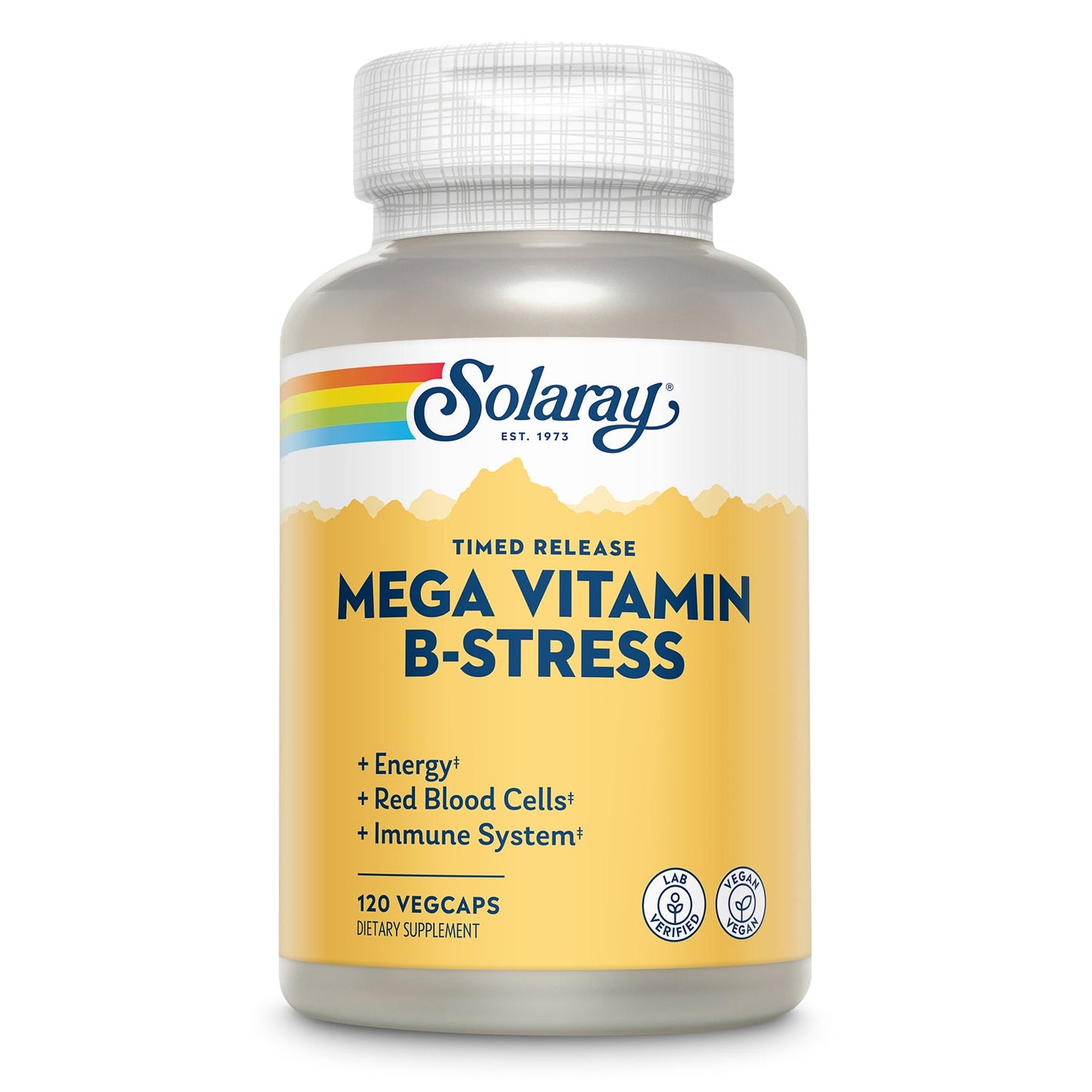 Solaray Mega Vitamin B-Stress, Timed-Release Vitamin B Complex with 1000 mg of Vitamin C for Stress, Energy, Red Blood Cell & Immune Support, Vegan, 60-Day Guarantee, (120 Count (Pack of 1))