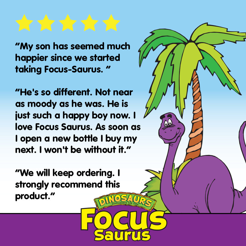 KAL Focus-Saurus | Focus Support for Kids | Amino Acid, Antioxidant & GABA Focus Blend for Children | No Sugar, Grape Flavor Chewables | 30 ct