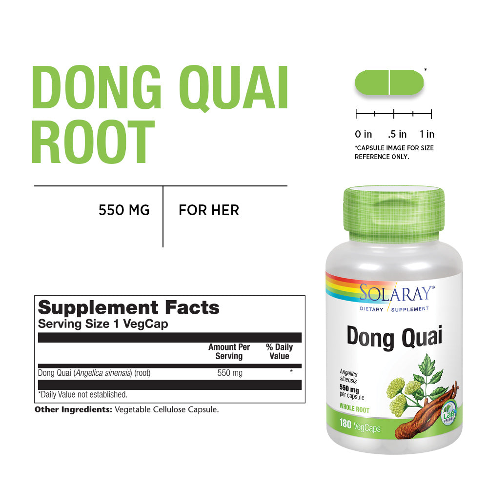 Solaray Dong Quai Root 550mg | Healthy Menstrual & Menopausal Support | Womens Health Supplement | Whole Root | Non-GMO, Vegan & Lab Verified | 180ct