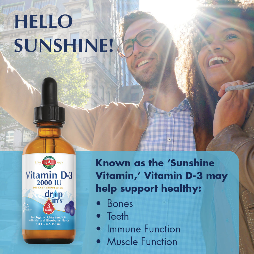KAL Vitamin D-3 2000 IU Dropins in Organic Chia Seed Oil, Natural Blueberry | Healthy Immune & Bone Support | 590 Serv.