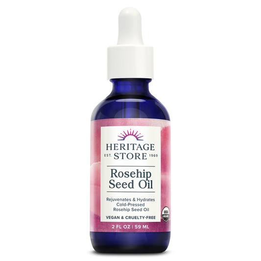 Heritage Store Rosehip Seed Oil, Organic, Cold Pressed, Deep Hydration for Dry Combination Skin Care & Dry Scalp, Rejuvenates, Hydrates & Balances, Naturally Rich in Vitamin A & Vitamin E, Vegan, 2oz