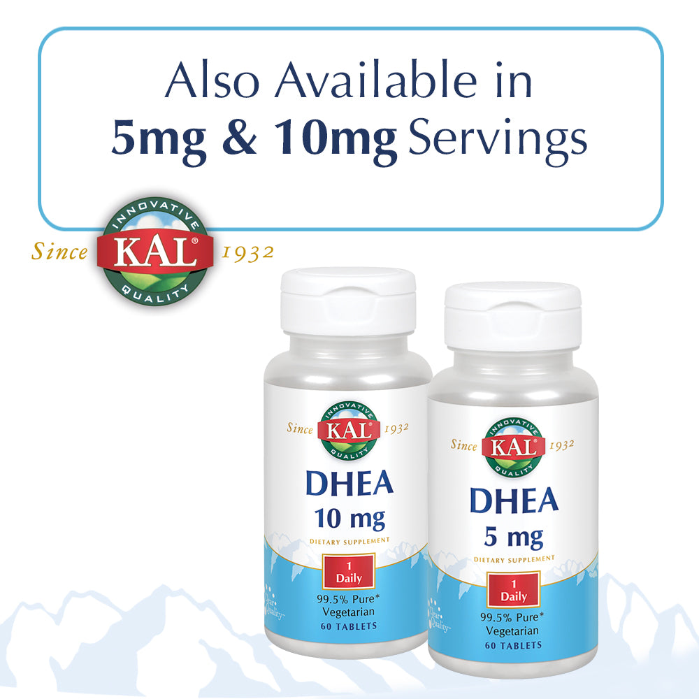 KAL DHEA 25 mg | 99.5% Pure & Micronized | Healthy Balance & Aging Support Formula for Men & Women | Lab Verified & Vegetarian | 60 Tablets