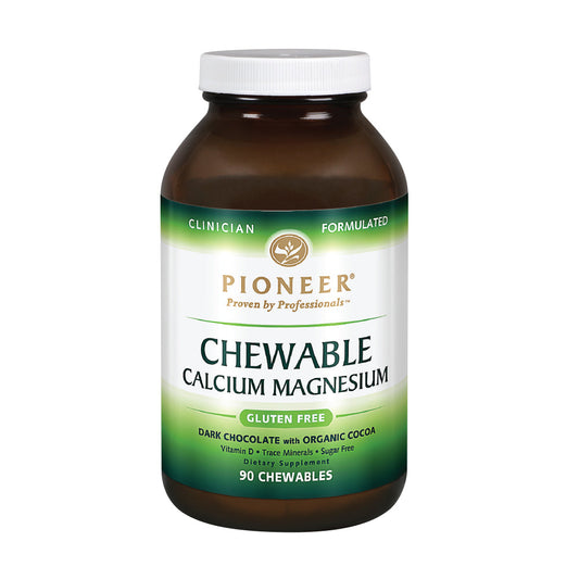 Pioneer Chewable Calcium & Magnesium Supplement | Chocolate Flavor from Organic Cocoa | No Sugar, Dairy, or Gluten | 90 Count