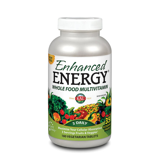 KAL Enhanced Energy Multivitamin | Whole Food Based Vitamins & Minerals w/ Antioxidants, Digestive Enzymes & Natural Carotenoids | 180 Capsules