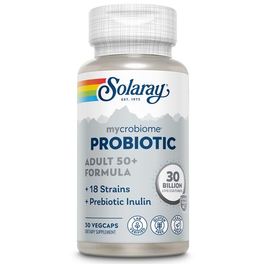 Solaray Mycrobiome Probiotic Adult 50 Plus Formula, Probiotics for Women and Men, Healthy Digestion, Metabolism, Energy, Colon and Urinary Tract Support, 30 Billion CFU, 30 Servings, 30 VegCaps